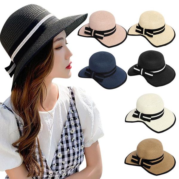 Wide Brim Hats Women's Sunshade Oversized Eaves Sun Hat Outdoor Summer Sunscreen Dome Beach Bow Holiday Straw 6.1