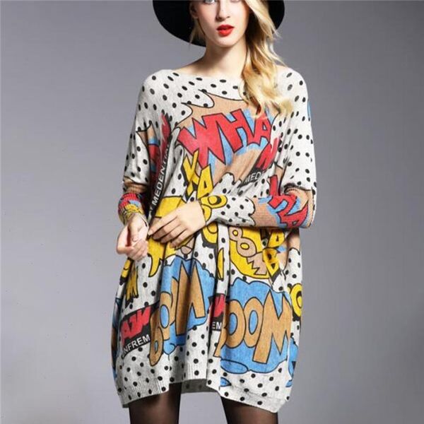 

womens women sweaters clothing ladies casual o neck batwing sleeve knitted big yards printt wool blended pullover sweater, White;black