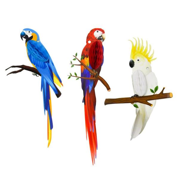 

decorative objects & figurines 3pcs tropical birds hanging parrot paper honeycomb decorations party supplies