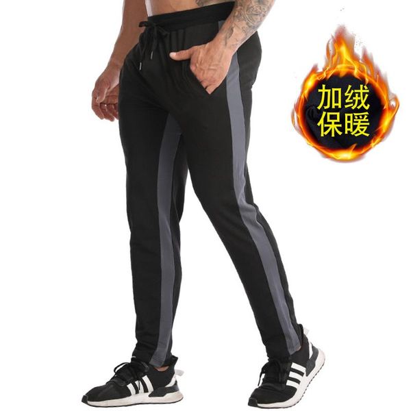 

running pants winter men's plus fleece warm sports outdoor basketball training jogging tracksuit trouser clothing, Black;blue