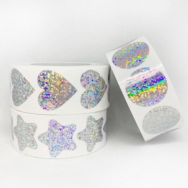 

gift wrap 500pcs flash film blank love heart stars round stickers handmade decoration holiday birthday party sealing label