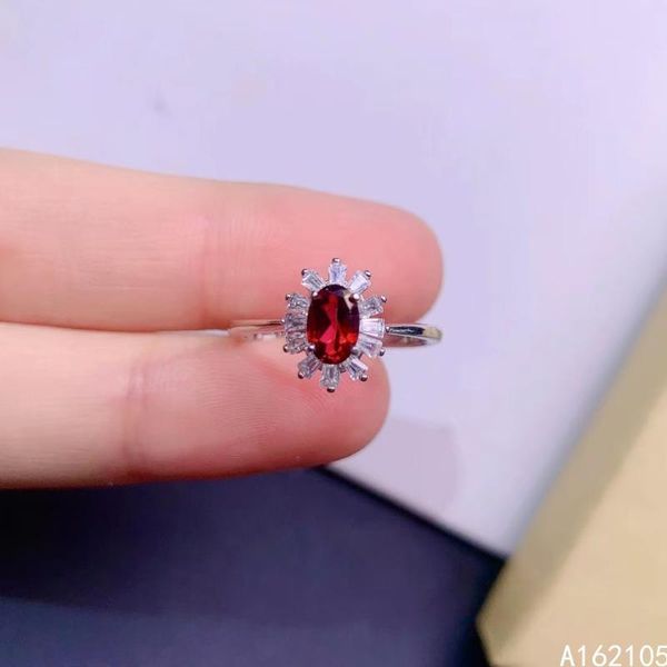 

cluster rings 925 pure silver chinese style natural red z women's fresh elegant flower oval adjustable gem ring fine jewelry support de, Golden;silver