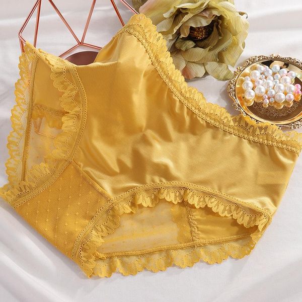 

women's panties ice silk underwear women silky lace middle and low waist bow triangle cotton pants fashion design lingerie, Black;pink