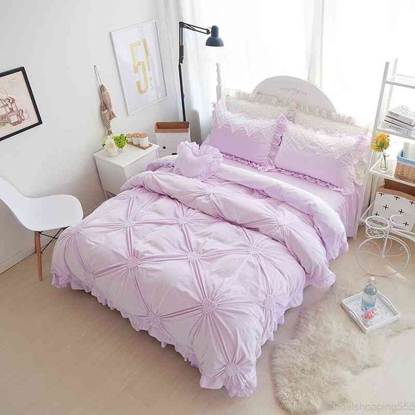 

fleece pleated winter full  king size bedding sets girls purple blue beige pink princess duvet cover+bedskirt+pillowcase