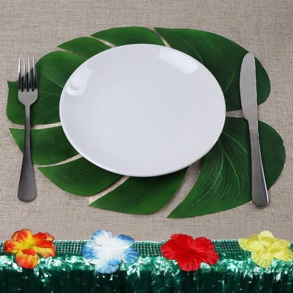 

mats & pads 12pcs/lot fabric artificial monstera leaves tropical palm tree for wedding hawaiia party jungle beach theme table decor