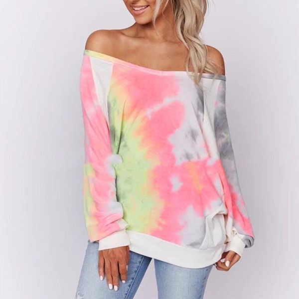 

women's hoodies & sweatshirts women off shoulder 2021 tie-dye print female long sleeve hip hop autumn sweatshirt sudaderas de mujer, Black