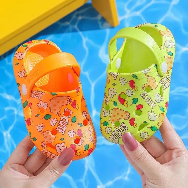 

slipper children cute pumps slippers kids girls and boys summer little animals prints hollow flat sandals round-toe non-slip for beach, Black;grey