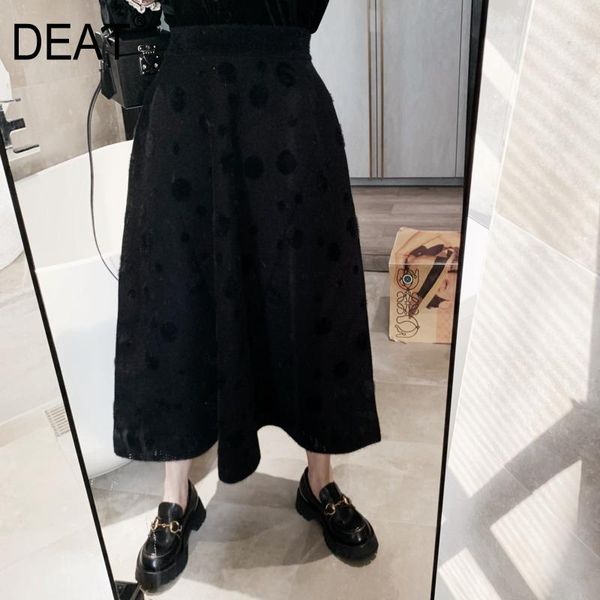 

skirts deat 2021 spring solid color mid-length high waist women korea warm wild temperament loose skirt pd279, Black