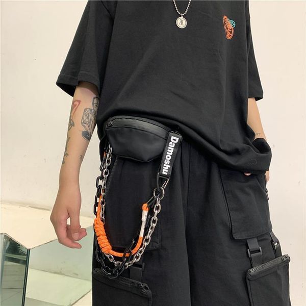 

tactical function crossbody pack chest waist bag with chains men streetwear small hip hop packs belt