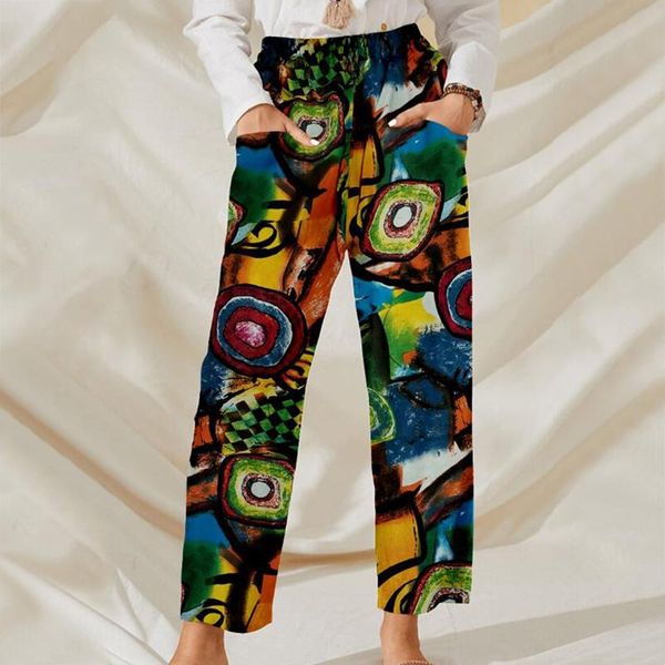 

women's pants & capris high waist pattern printed women straight trousers loose pockets street ladies trouser 2021 fashion wide leg, Black;white