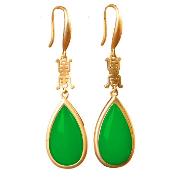 Natürlicher grüner Hetian-Jade-Wassertropfen-Ohrring, 925er Silber, Amulett, Modeschmuck, Geschenke für Frauen