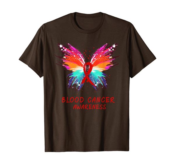 

blood cancer awareness butterfly watercolor red ribbon t-shirt, White;black
