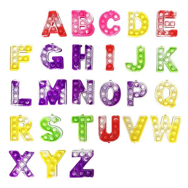 

50%off 26 letters/set sensory fidget key ring alphabet shape board keychain finger puzzle charm tie dye rain bag hanging a101, Silver