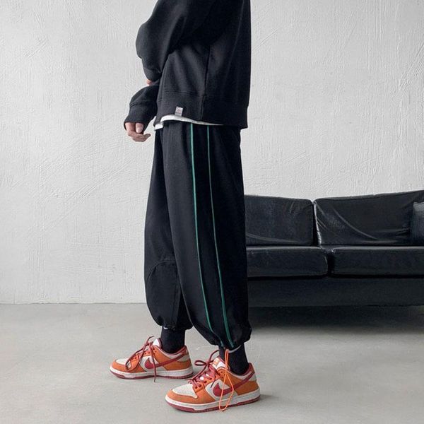 

men's pants workwear sports autumn and winter korean trend personality loose casual drawstring trousers, Black