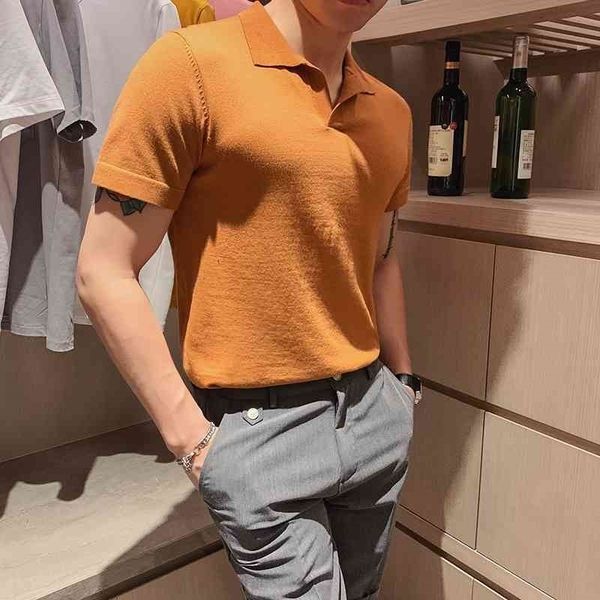 

knitted polo homme breathable slim fit short sleeve mens polo shirts british style summer polo shirt men fashion streetwear 210401, White;black
