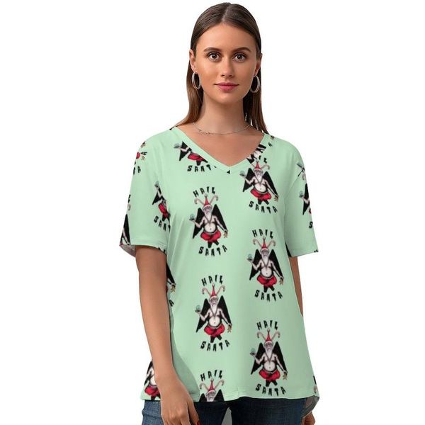 

women's t-shirt baphomet ladies fashion street style t shirt v neck printed short sleeve tshirt large size, White