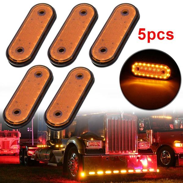 

car headlights 5pcs amber led light oval clearance trailer truck side marker lamp 24v for truck, rv trailer, lorry, pickup