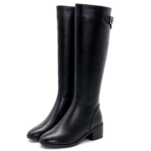 

boots casual genuine leather riding boot woman high low heels knee for women black brown autumn winter shoes ladies