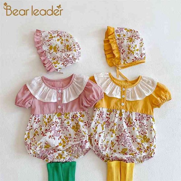 

bear leade summer baby flowers rompers girls princess floral bodysuits infant patchwork clothing toddler suits with hats 210429, Blue