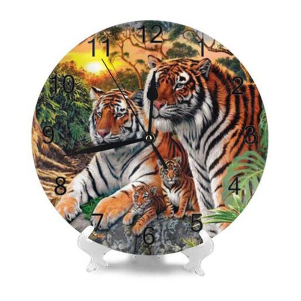 

wall clocks tiger pattern 25cm round numeral digital dial mute no ticking sound battery operated kitchen home decoration
