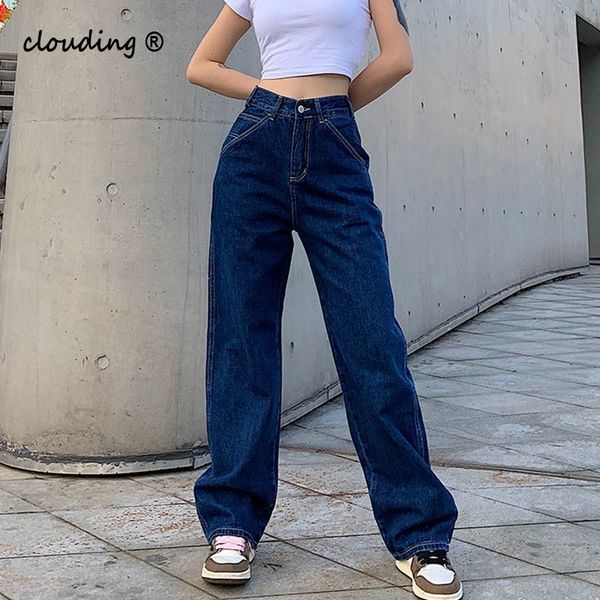 

womens jeans y2k wide leg pants plus size high waisted denim trousers oversized streetwear fashion mom baggy jeans 2021, Blue