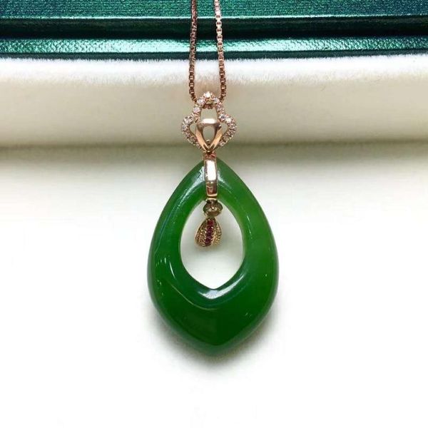 

lockets 18k gold inlaid hetian jasper water drop pendantj38#, Silver