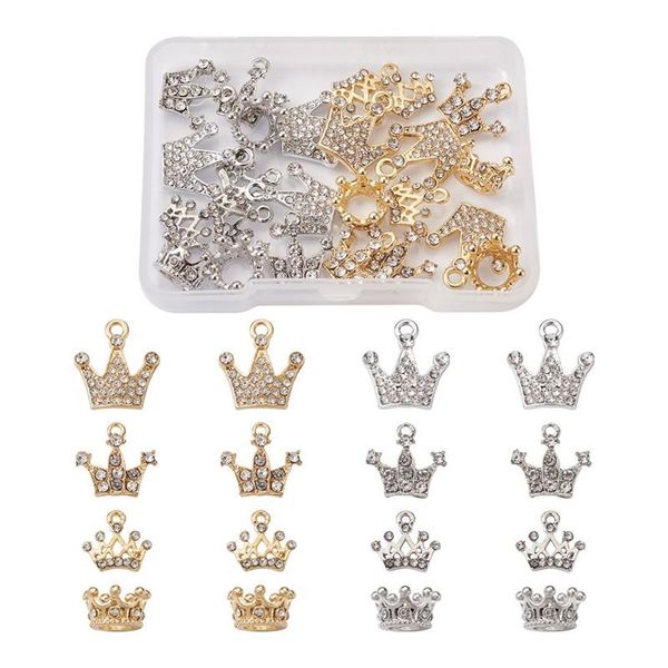 

charms pandahall 32pcs crown alloy crystal rhinestone pendants charm for jewelry making diy bracelet necklace earring accessories, Bronze;silver