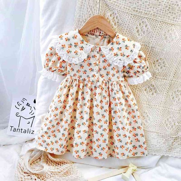 Meninas vestido floral manga curta verão casual crianças roupas estilo country sweet for girl 210508