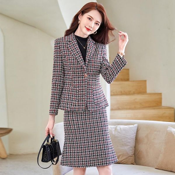 

two piece dress fashion women 2 pieces formal professional suit with skirt and blazer female office ladies shirt suits autumn winter thicken, White