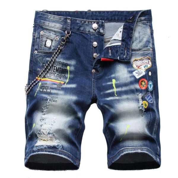 

men's shorts men blue denim fashion straight jeans holes male cotton stretch casual size 42, White;black
