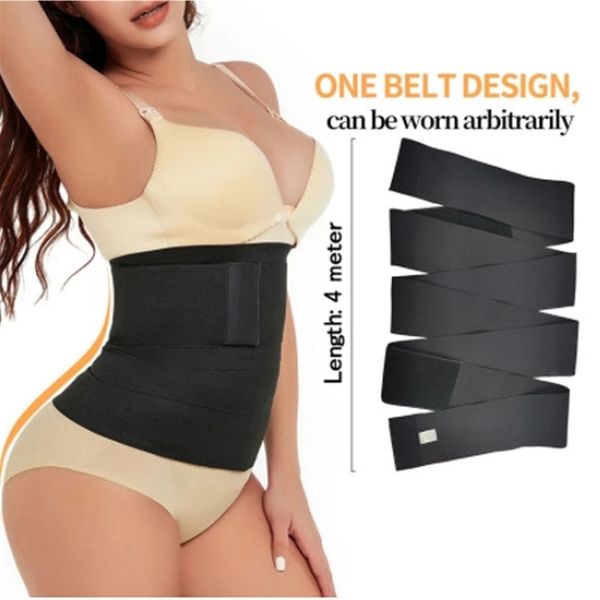 

waist trainer for women tummy control wrap waste trimmer belt tape long torso slimming body shaper postpartum girdle weight loss 211220, Black;white