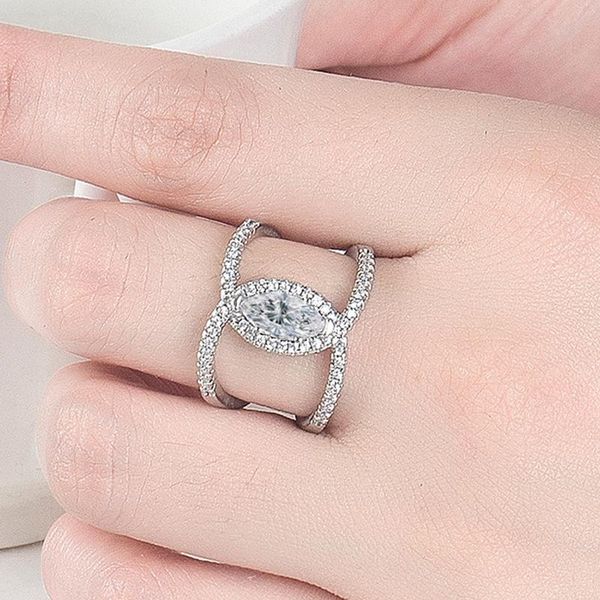 

wedding rings trendy female crystal leaf ring charm rose gold silver color for women luxury bride zircon stone engagement, Slivery;golden