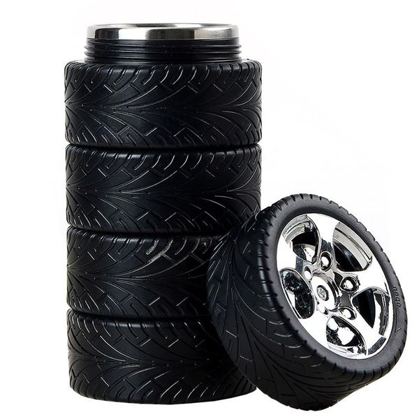 

water bottles stainless steel coffee cup 300ml creative car tire 304 inner tank bottle lovers type