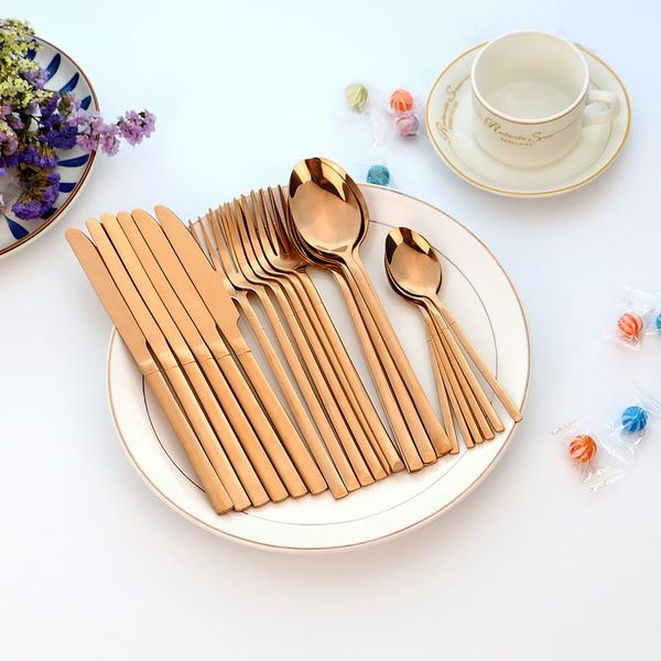 

flatware sets 6/set rose tableware set 304 stainless steel cutlery knife fork spoon dinnerware kitchen dinner silverware