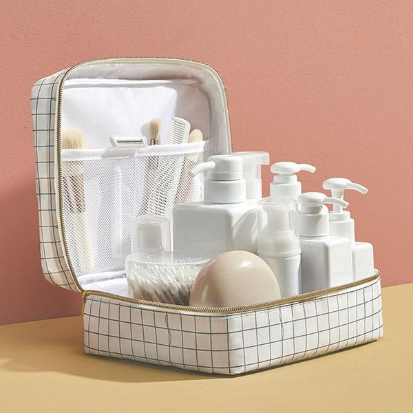 

storage bags square double-layer cosmetic bag room organizer makeup bathroom travel toiletry waterproof