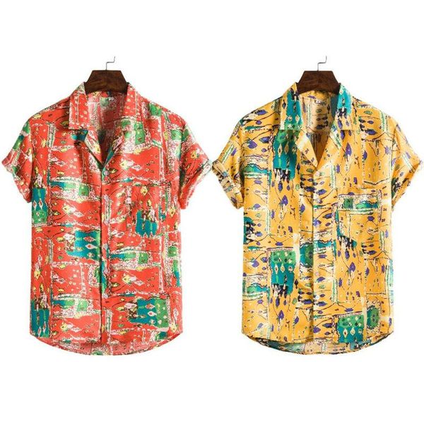 

men's casual shirts mens short sleeve clothes hawaiian traveling wear shirt summer 2021 holiday loose print floral fashion male, White;black