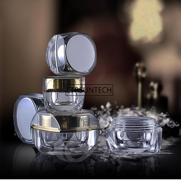 

10pcs 5g 10g acrylic octagonal silver gold empty plastic cosmetic cream small sample jars powder packaging containers f2346 storage bottles