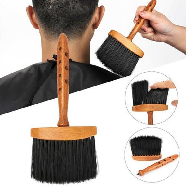 

wooden handle soft neck face duster brush barber hair cleaning hairbrush dust remover salon hairdressing cutting tool1, Silver