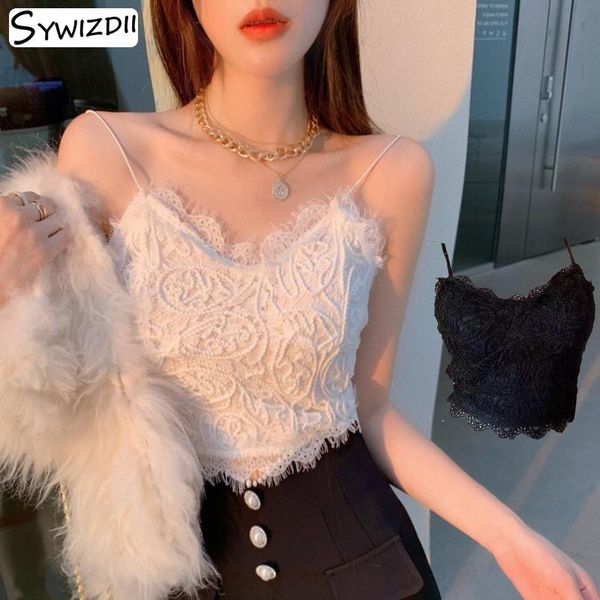 

women's tanks & camis sywizdii lace short sleeveless tank for women inner base trim casual mesh tube fashion band, White
