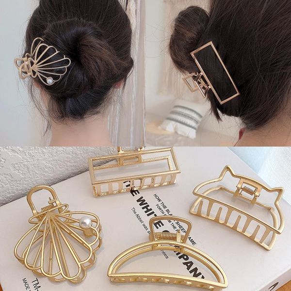 

hair clips & barrettes simple golden geometric pearl plate grab clip girl ol temperament wild korean makeup bath hairpin, Golden;silver