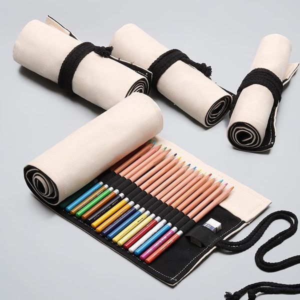 

pencil bags 12/24/36 holes bag case stationery canvas wrap roll up for boys girls pen curtain painting supplies