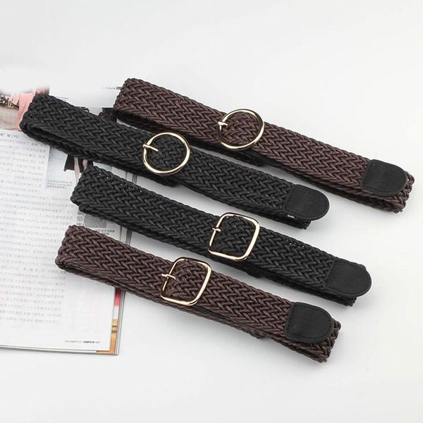 

belts 2021 fashionable elastic canvas for women knitted buckle adjustable belt male jeans, Black;brown