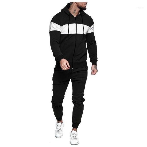

tracksuit men 2 piece set 2021 brand autumn winter print striped sweatshirt+pants pullover hoodie sportwear suit ropa hombre1, Gray