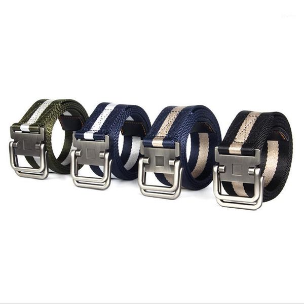 

belts men fashion double-ring buckle belt nylon canvas youth outdoor1, Black;brown