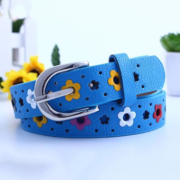 

belts child hollow flower waistband kids cute silver buckle belt faux leather waist colorful floral apparel accessories, Black;brown