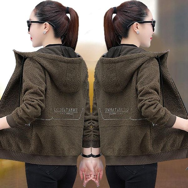 

cashmere jacket for women's 2021 spring and autumn leisure fashion fleece hoodie jackets, Black;brown