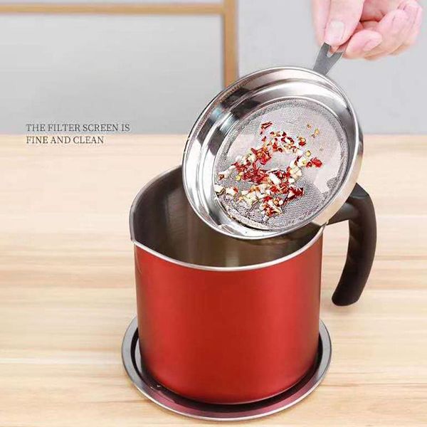 

storage bottles & jars household side handle oil strainer pot 1.3l stainless steel grease can container with dustproof lid for sto