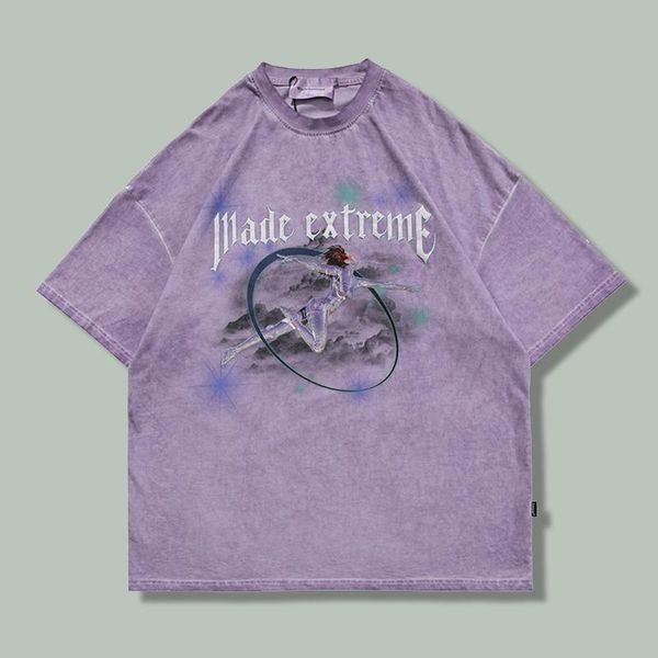 

men's t-shirts harajuku washed retro three-dimensional leap printing t shirt men hip hop streetwear purple short sleeve tees t-shirt, White;black