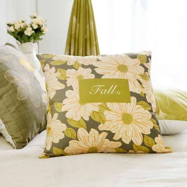 

cushion/decorative pillow 45x45cm green flower printed cushion cover leaves floral case indoor