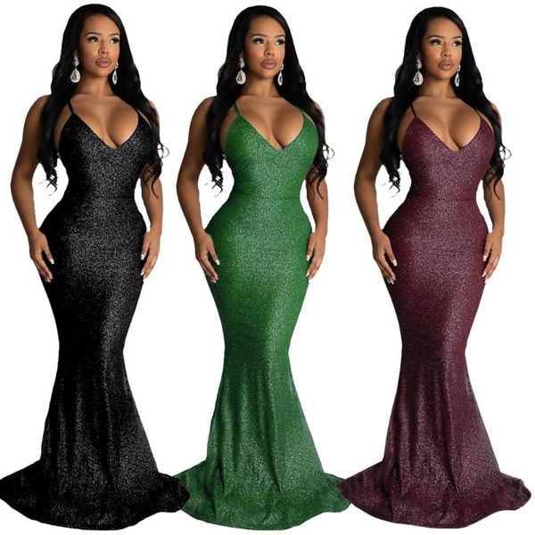 

adogirl women spaghetti strap evening party night dresses elegant backless v neck female club bodycon dress long vestido casual, Black;gray